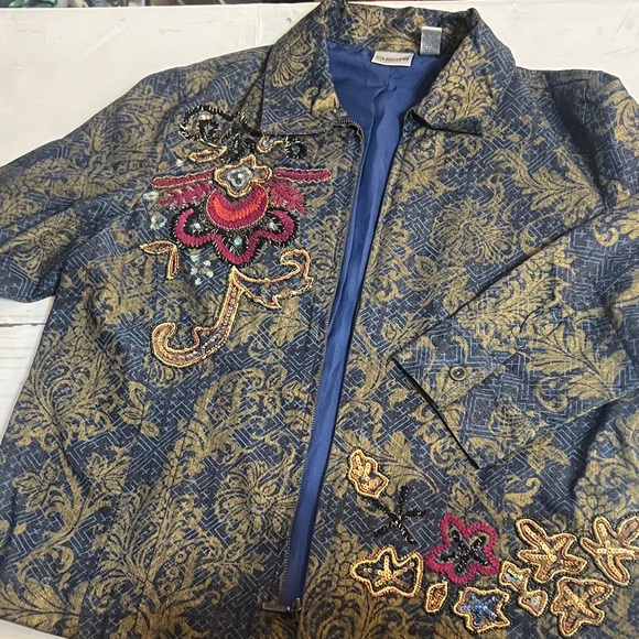 Chico's Jackets & Blazers - Chico's Blue and Gold Embroidered Jacket size 3